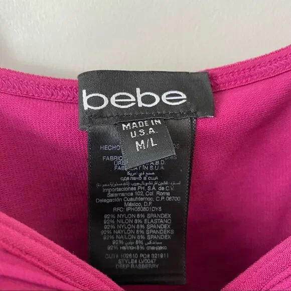 Bebe-Ribbed Deep Raspberry Party Mini Bodycon Dress (Medium/Large) - Picture 10 of 10